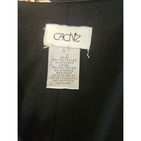 Cache Black Gold Dress Animal Print Collared Deep V Neck Stretch Sz SM - Picture 7 of 7